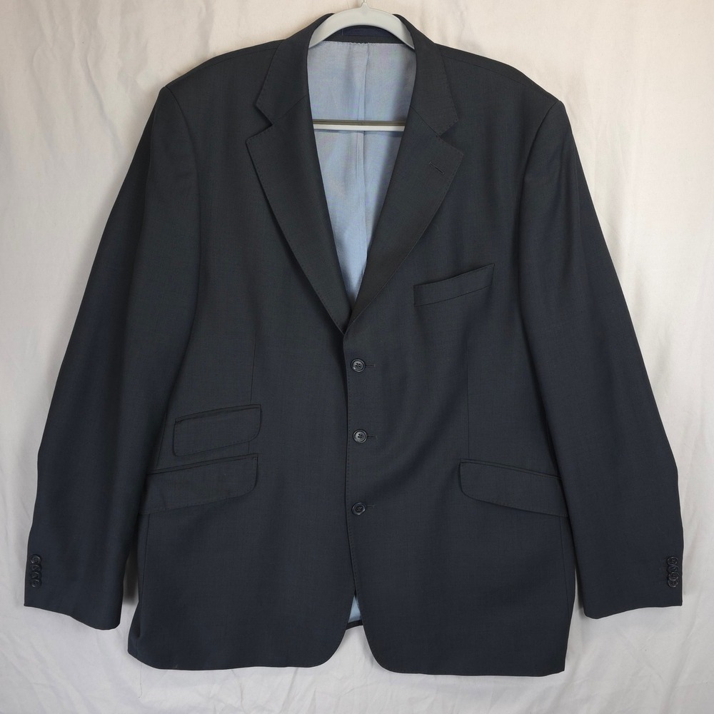 Italian Sports Coat Wool Blazer Jacket Mens Super 150s Blue Size 62 EU 52 US